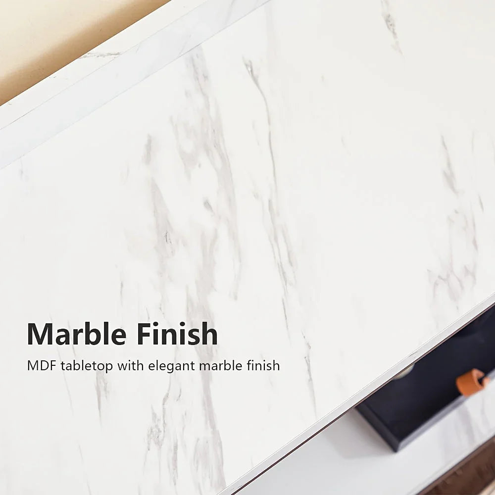 70.9" Extra Long Industrial Console Table, 3-Tier Rustic Metal & Wooden Display Rack, Heavy Duty Storage Shelves with Built-In Outlets, Vintage Entryway or Office Table, 54.3 lbs, Marble White or Rustic Finish, Entryway Furni House Of Avana