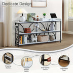 70.9" Extra Long Industrial Console Table, 3-Tier Rustic Metal & Wooden Display Rack, Heavy Duty Storage Shelves with Built-In Outlets, Vintage Entryway or Office Table, 54.3 lbs, Marble White or Rustic Finish, Entryway Furni House Of Avana