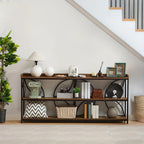 70.9" Extra Long Industrial Console Table, 3-Tier Rustic Metal & Wooden Display Rack, Heavy Duty Storage Shelves with Built-In Outlets, Vintage Entryway or Office Table, 54.3 lbs, Marble White or Rustic Finish, Entryway Furni House Of Avana