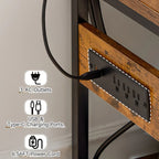 70.9" Extra Long Industrial Console Table, 3-Tier Rustic Metal & Wooden Display Rack, Heavy Duty Storage Shelves with Built-In Outlets, Vintage Entryway or Office Table, 54.3 lbs, Marble White or Rustic Finish, Entryway Furni House Of Avana