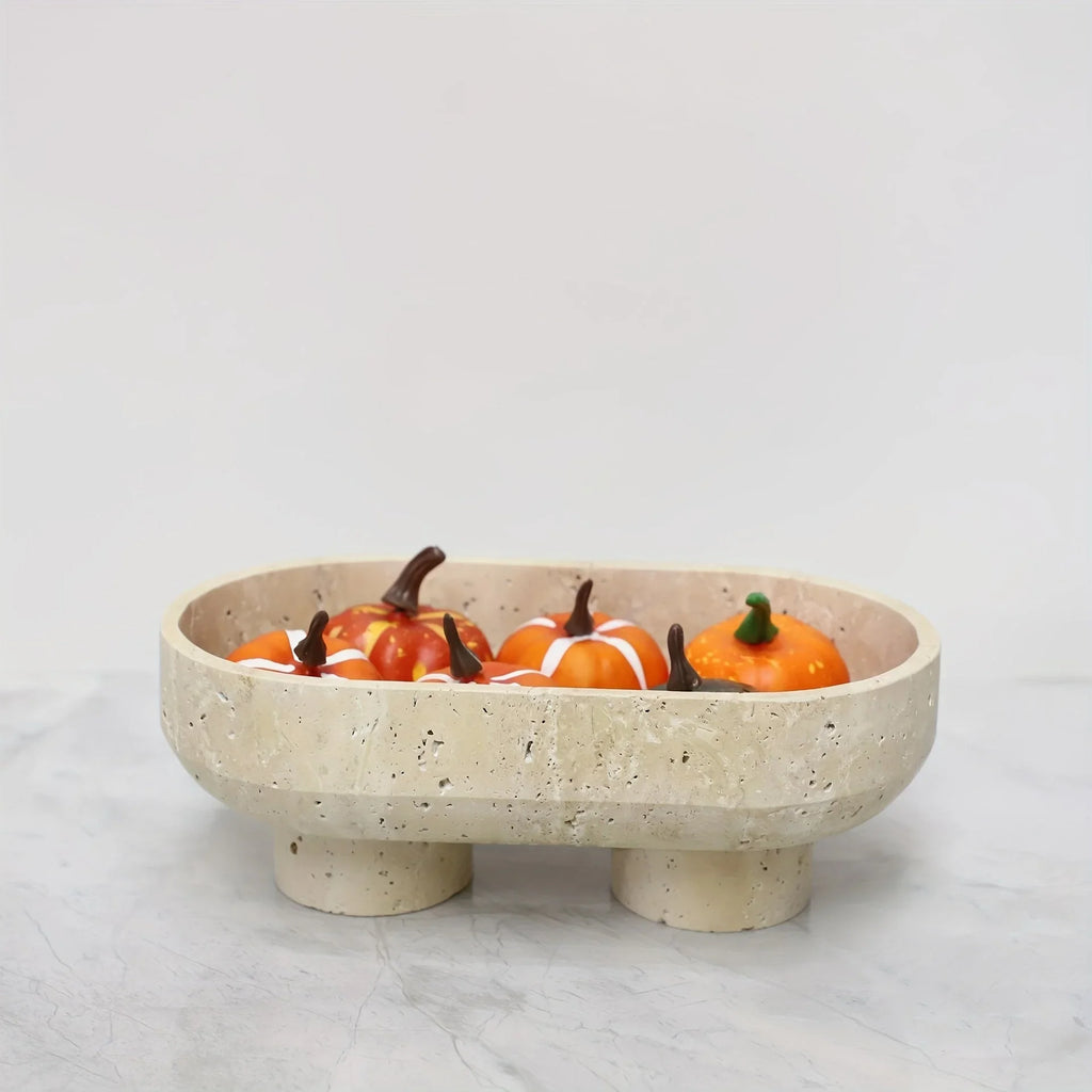 Elegant Bohemian Style Stone Serving Tray with Walnuts - Natural Stone Multi-Functional Fruit and Dessert Display for Living Room or Dining Area Decor, Dessert Presentation | Bohemian Style | Stone Construction, Trays for Ser House Of Avana