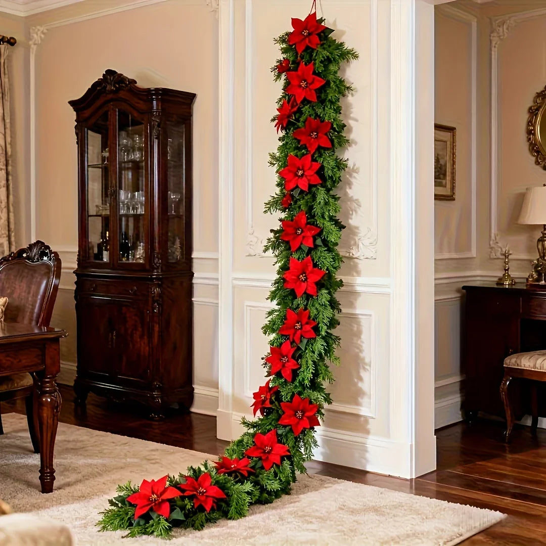1pc Large Christmas Artificial Red Poinsettia Pine Branches, Realistic Vines and Home Decor for Indoor/Outdoor Holiday Decoration, Suitable for Various Festive Ornaments, Christmas Tree Decorations, Christmas Tree Ornaments House Of Avana
