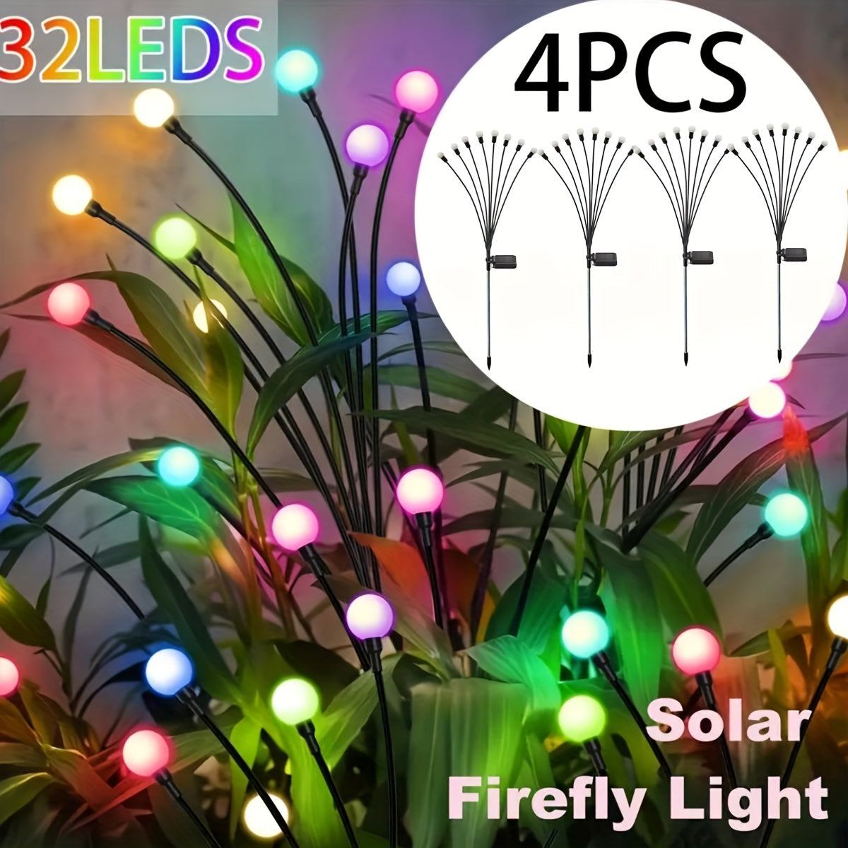32-light 4pcs Solar Garden Lights, 8 Flashing Modes, IP44 Waterproof, Swing Solar Firefly Lights, Suitable for Outdoor Courtyards, Weddings, Garden Decorations, Valentine'S Day, Halloween, Christmas And New Year Decorations, House Of Avana