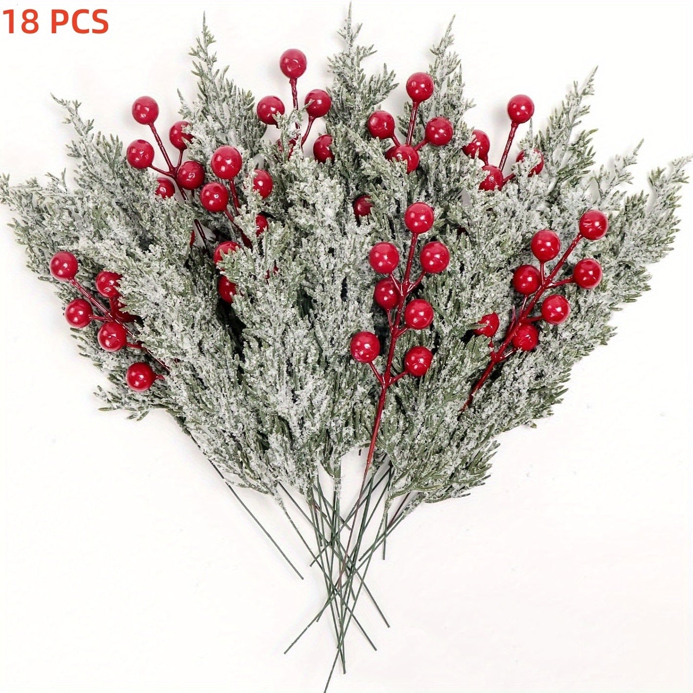 SHARKBEE 18pcs Artificial Pine Branches with Red Berry Picks 27.94cm Winter Christmas Greenery Fake Juniper Leaves Norfolk Pine Stems Needles for Craft Wreath Garland Vase House Of Avana