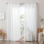 Non-See-Through Thermal Insulated White Sheer Curtains 2 Panels Set Light Filtering Window Drapes with Rod Pocket Sleep Zone