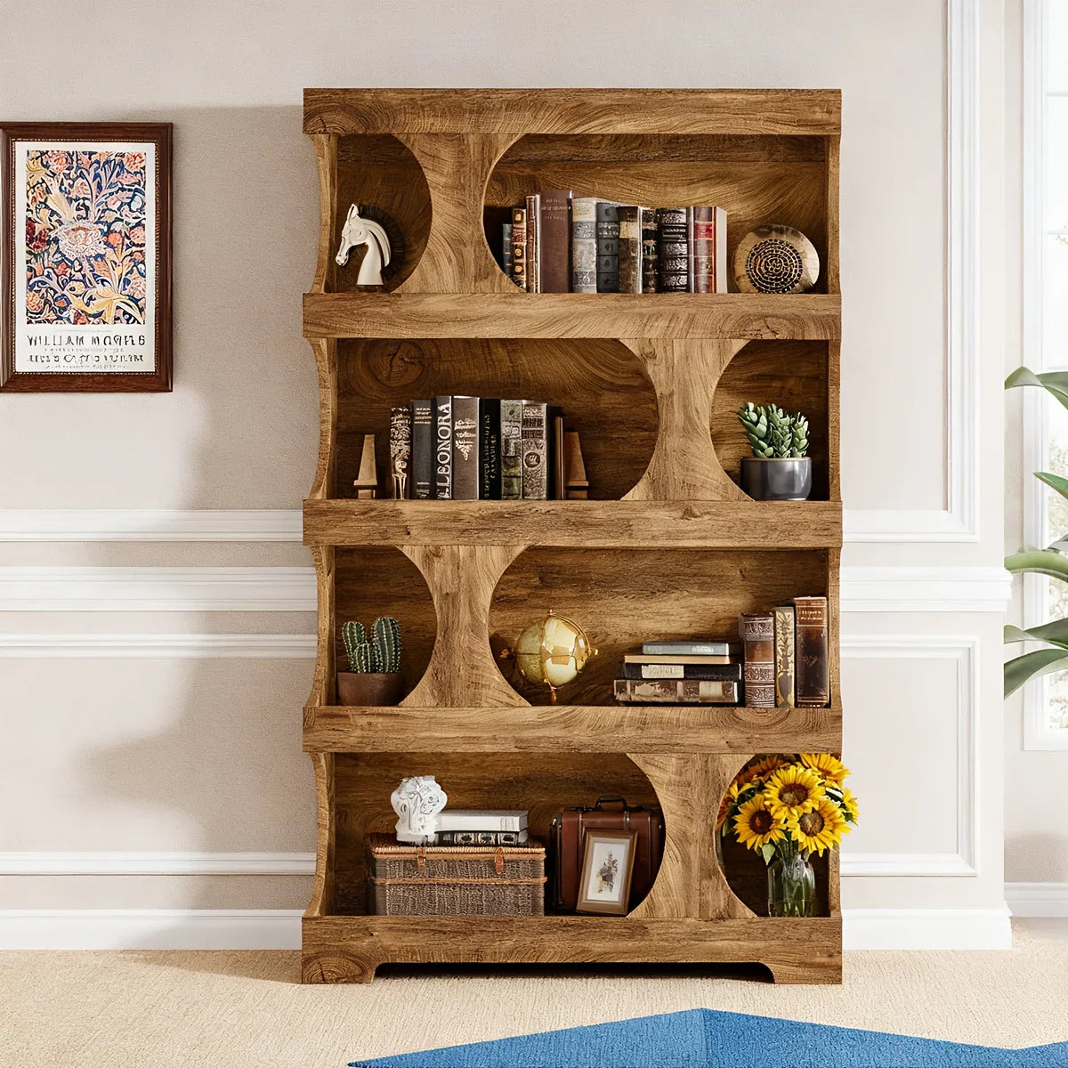 71-inch Tall 4-tier Solid Hardwood Bookcase with Storage Shelves - Modern Freestanding Bookshelf,... - House Of Avana [[SKU:HOA-BOK-029]]