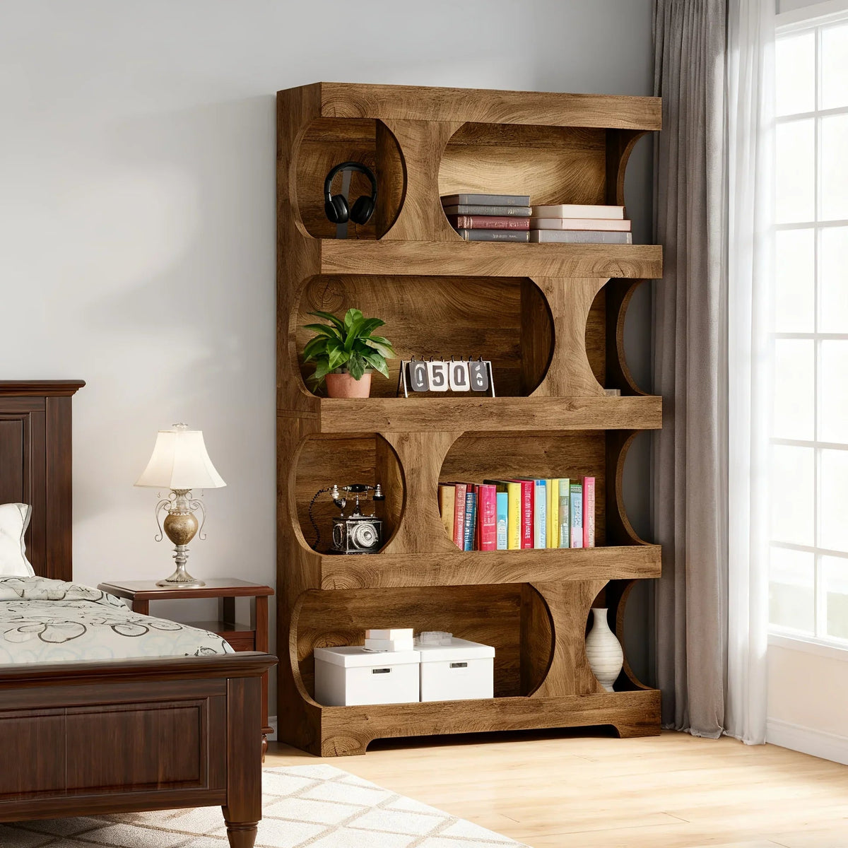 71-inch Tall 4-tier Solid Hardwood Bookcase with Storage Shelves - Modern Freestanding Bookshelf,... - House Of Avana [[SKU:HOA-BOK-029]]