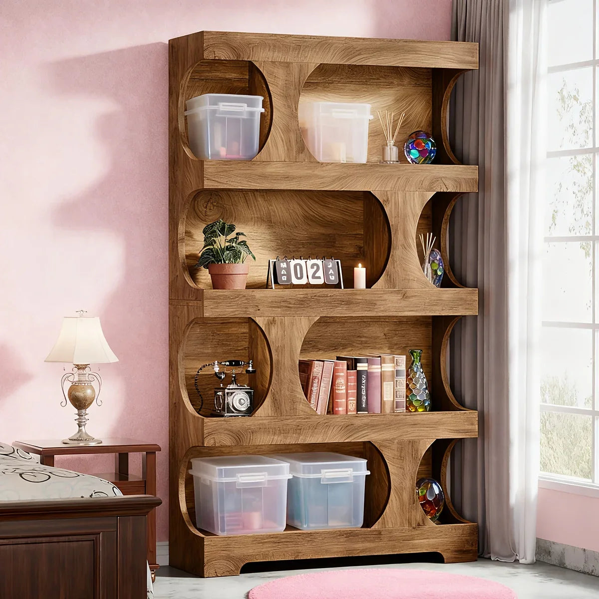 71-inch Tall 4-tier Solid Hardwood Bookcase with Storage Shelves - Modern Freestanding Bookshelf,... - House Of Avana