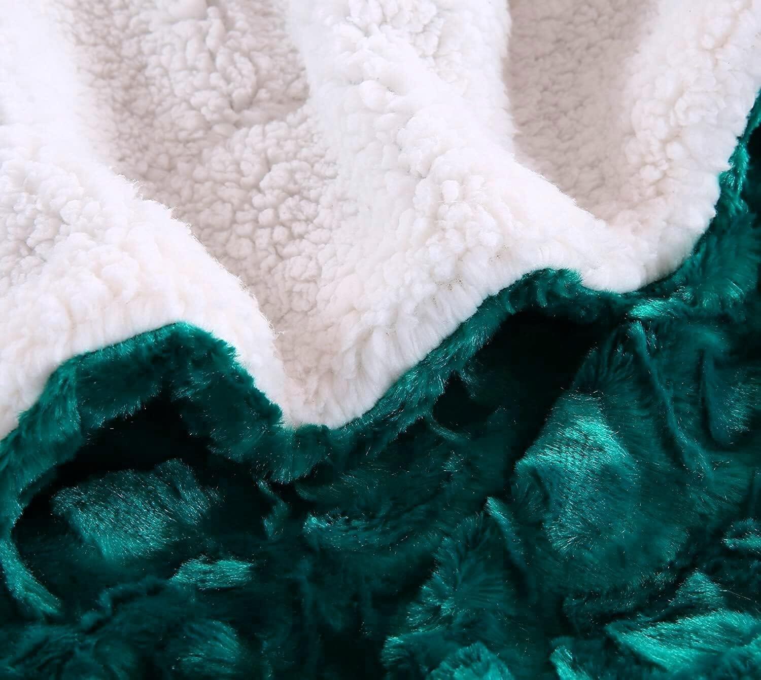 DaDa Bedding Mermaid Scales Emerald Green Blue w/ Sherpa Backside Faux Fur Throw Blanket (BL-171805) DaDalogy Bedding Collection