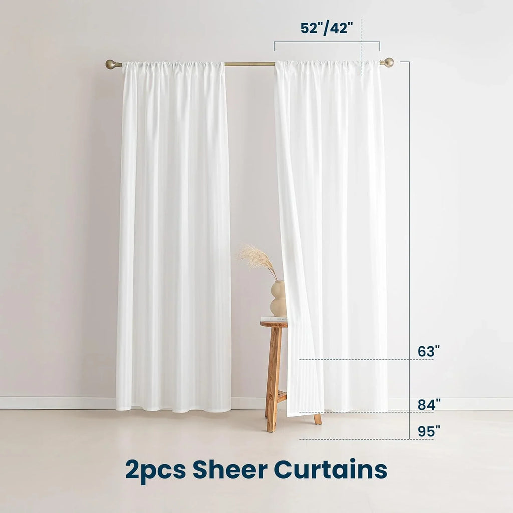 Non-See-Through Thermal Insulated White Sheer Curtains 2 Panels Set Light Filtering Window Drapes with Rod Pocket Sleep Zone