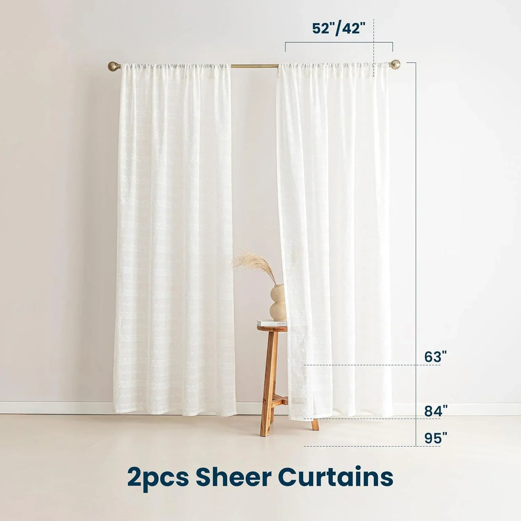 Farmhouse Semi Sheer Curtains 2 Panels Light Filtering Window Drapes with Rod Pocket Sleep Zone