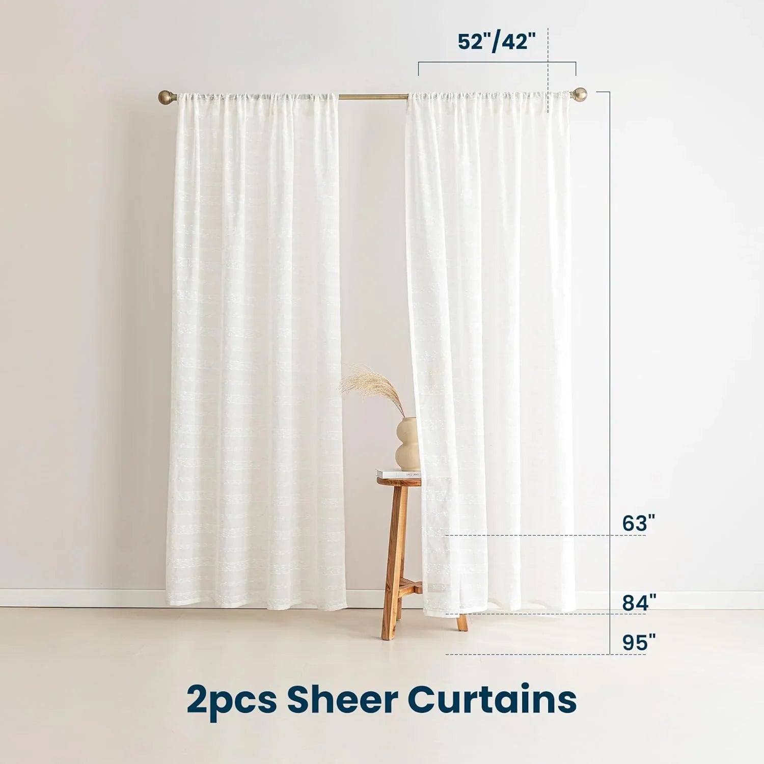 Farmhouse Semi Sheer Curtains 2 Panels Light Filtering Window Drapes with Rod Pocket Sleep Zone
