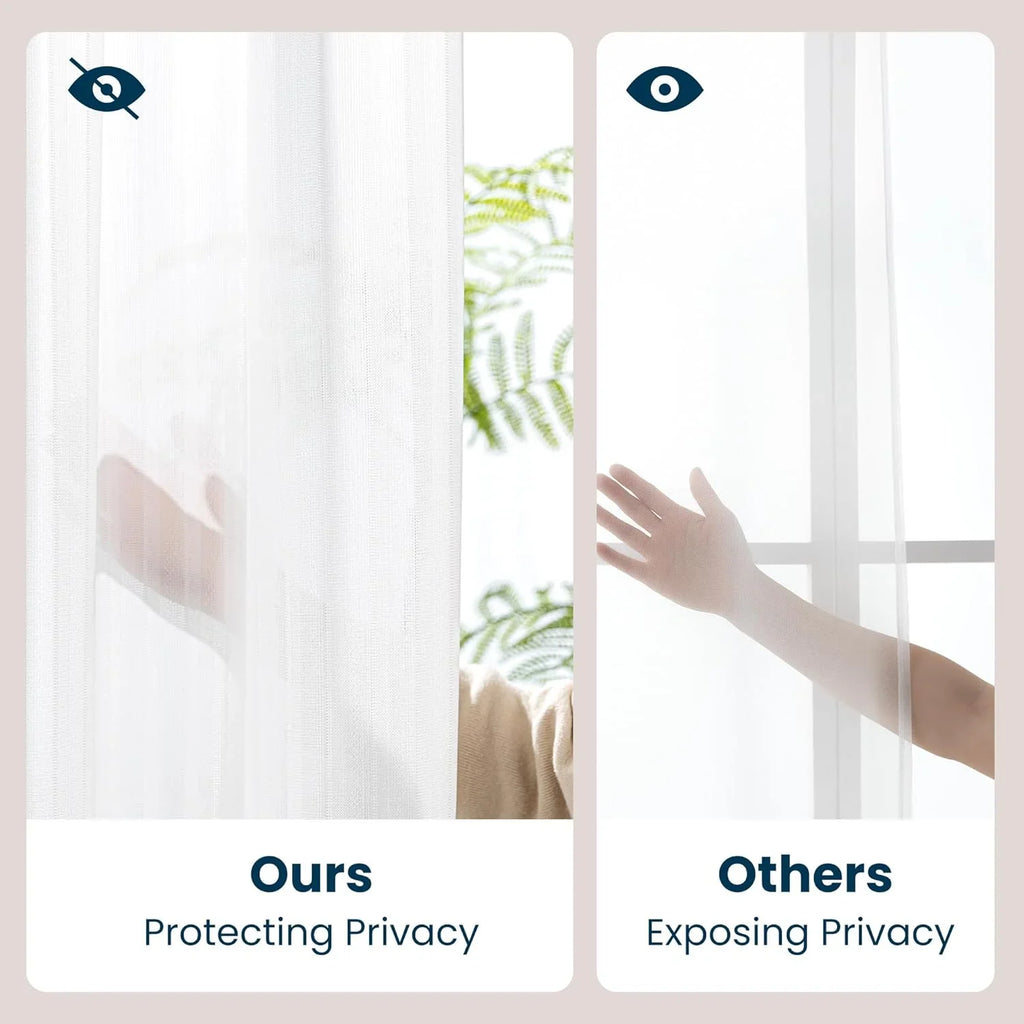 Non-See-Through Thermal Insulated White Sheer Curtains 2 Panels Set Light Filtering Window Drapes with Rod Pocket Sleep Zone