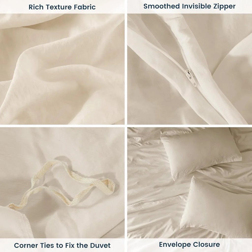 Stone Washed Duvet Cover Set - Beige