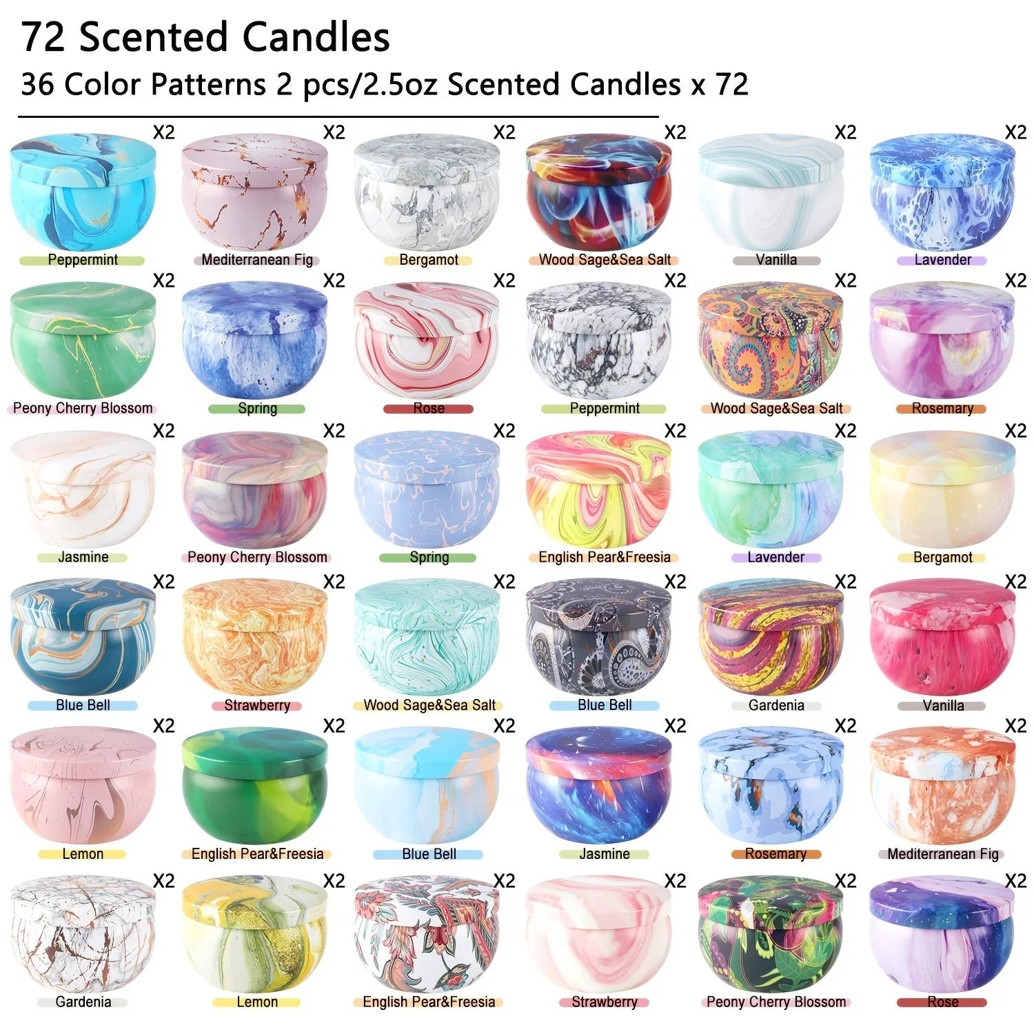 72-Pack Smokeless Marble Scented Soy Wax Candles - House Of Avana