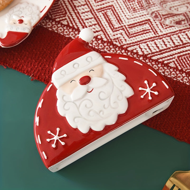 1pc Christmas Santa Claus Ceramic Napkin & Tissue Holder - Red and White Santa, Tabletop Decor for Christmas Dining, Holiday Party Centerpiece - Festive Table Decoration, Seasonal Home Accessory, Embossed Design, Highquality House Of Avana