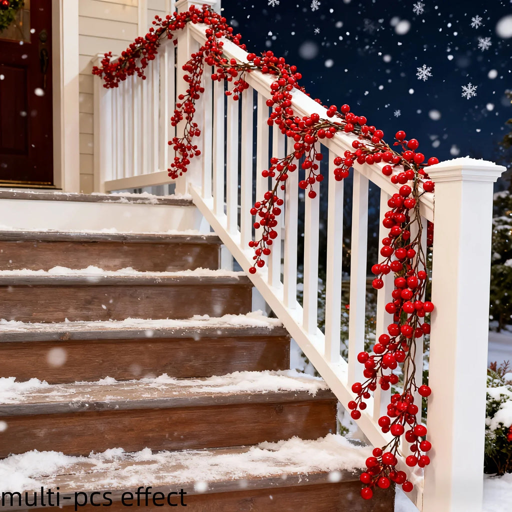 200.48 cm Artificial Red Berry Decorative Vine - Christmas Ivy Vine with Red Berries, Suitable for Tabletop, Wall, Mantel, Staircase Decor - Winter Home Decor, Durable All-Season Indoor/Outdoor, Easy Maintenance - Festive Wre House Of Avana