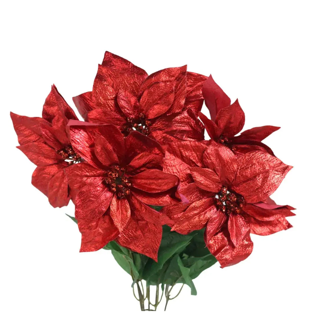 7279x Poinsettia Sheer Bush X 5, side view - House Of Avana