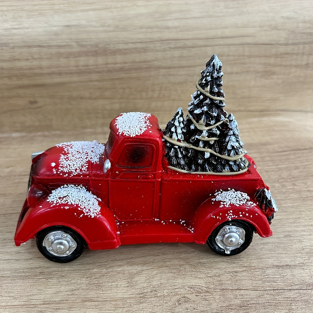 1pc Christmas Vintage Red Truck with Tree Figurine - Resin Collectible Tabletop Decor for Home & Holiday, Fashion Theme, Versatile Room Decor, Gift for Friends & Family House Of Avana