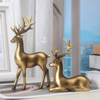 2pcs Black & Golden Deer Figurines - Elegant Standing Deer Statues with Antlers, Durable Plastic Christmas Decor for Home, Office, Living Room House Of Avana