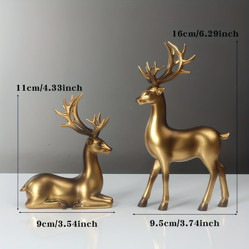 2pcs Black & Golden Deer Figurines - Elegant Standing Deer Statues with Antlers, Durable Plastic Christmas Decor for Home, Office, Living Room House Of Avana