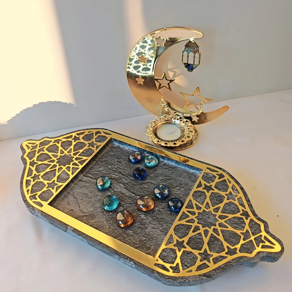 Golden Acrylic Tray - Ramadan Lantern Storage