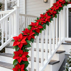 239.78 cm 1pc Lifelike Artificial Poinsettia Vine - Realistic Red Fake Garland, Suitable for Christmas, Valentine's Day, Thanksgiving, and Halloween Decor | Suitable for Indoor/Outdoor Use on Stairs, Walls, Dining Tables | Ma House Of Avana
