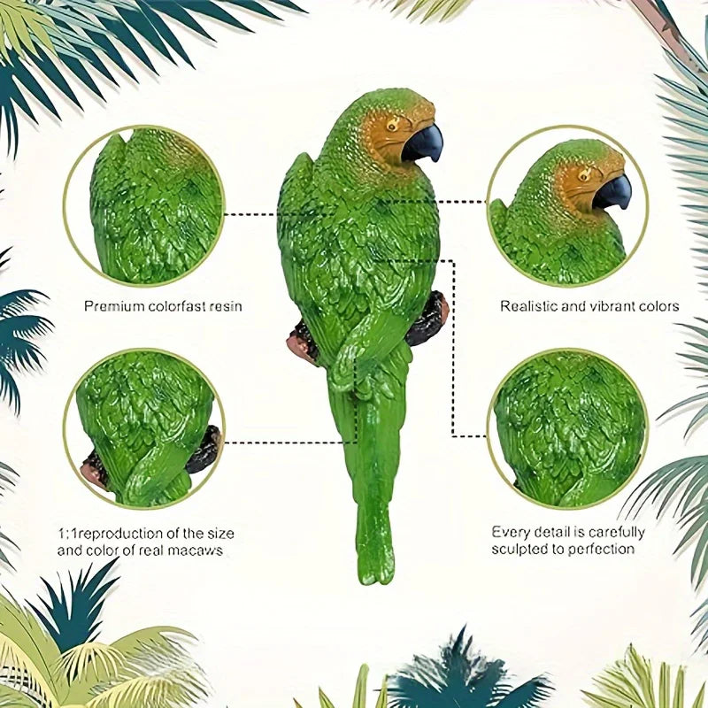 2pcs Art Deco Resin Parrot Sculptures - 12-Inch Lifelike Macaw Statues, Vibrant Green & Red Tropical Bird Wall Decor for Garden, Lawn, Tree, Outdoor Wedding Decoration, Wall-Mounted No Battery Needed, Garden Art | Detailed Fe House Of Avana