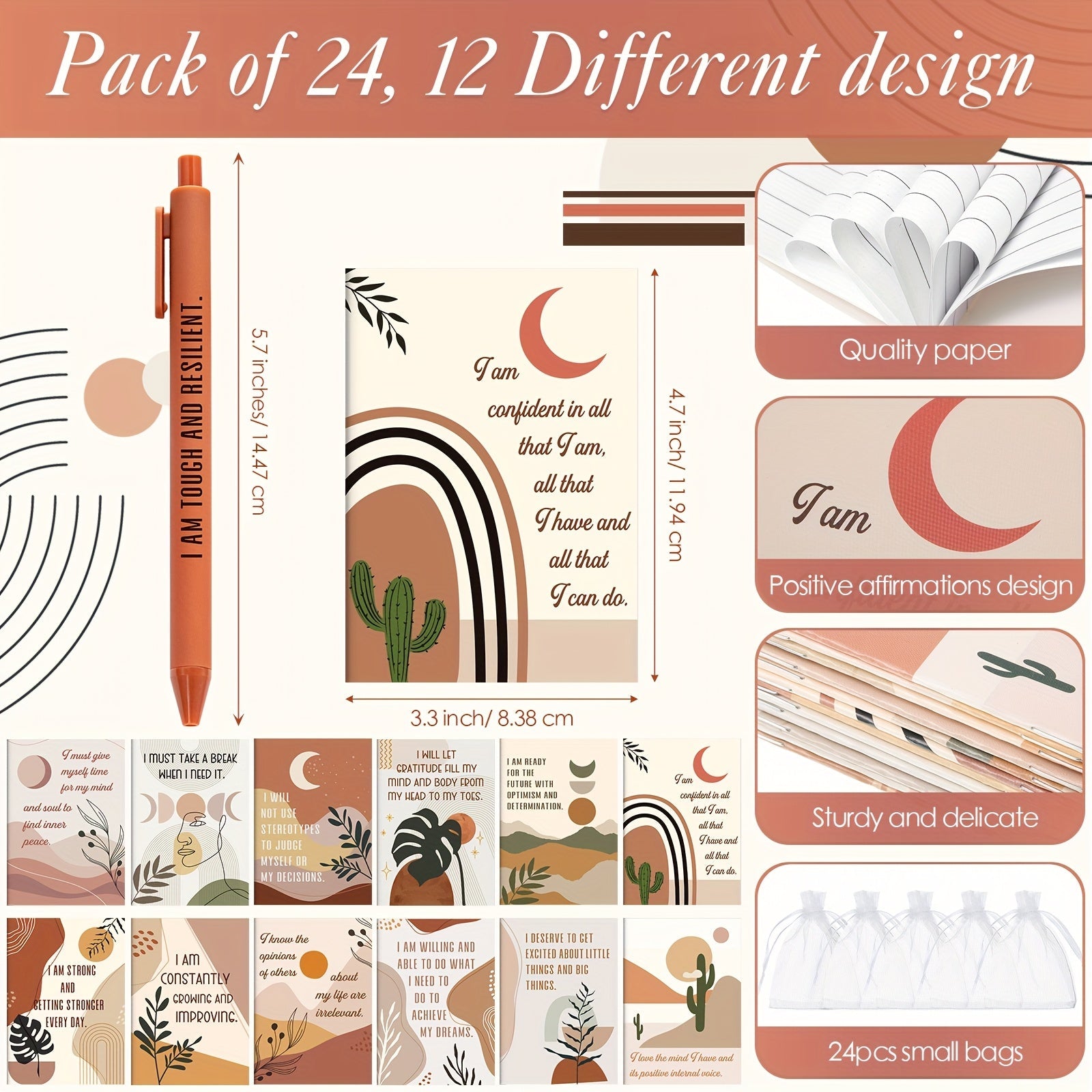 48pcs Positive Affirmation Gift Set Gratitude Notebooks with Pens Small Bags Motivational Encouragement Notepads Daily Affirmations Journal for Women House Of Avana