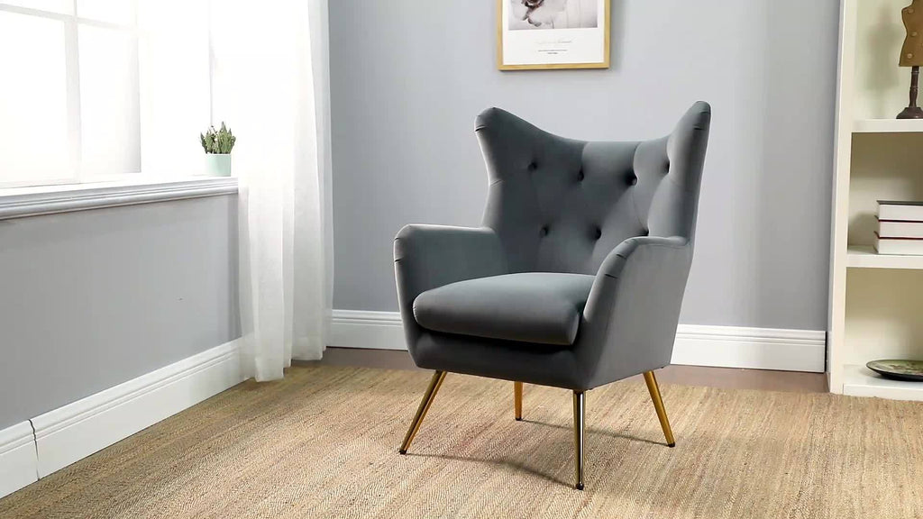 1pc Modern Velvet Wingback Arm Chair with Golden Metal Legs - Tufted Upholstered Accent Chair in Blue/Yellow, Wood Frame, Perfect for Living Room, Bedroom, or Dining Room, Chair for Living Room House Of Avana