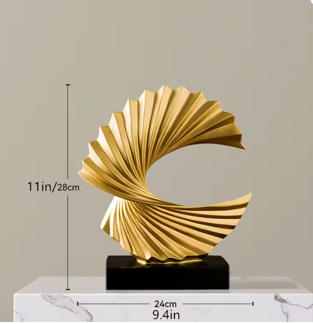 Modern Gold Wave Abstract Sculpture — Art Deco Home Decor Ornament