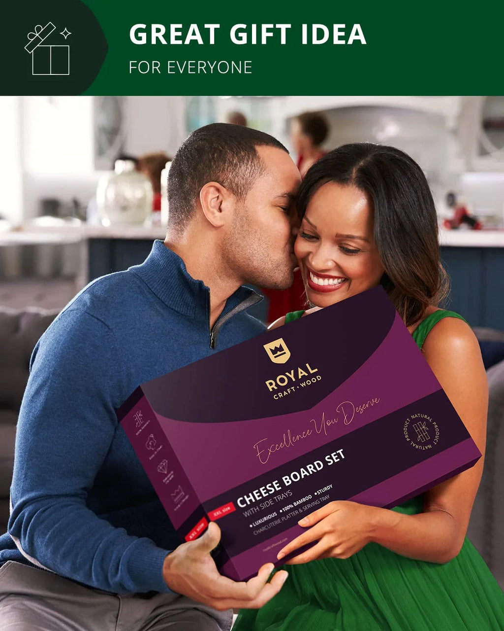 Cheese Board Set with Side Trays Royal Craft Wood