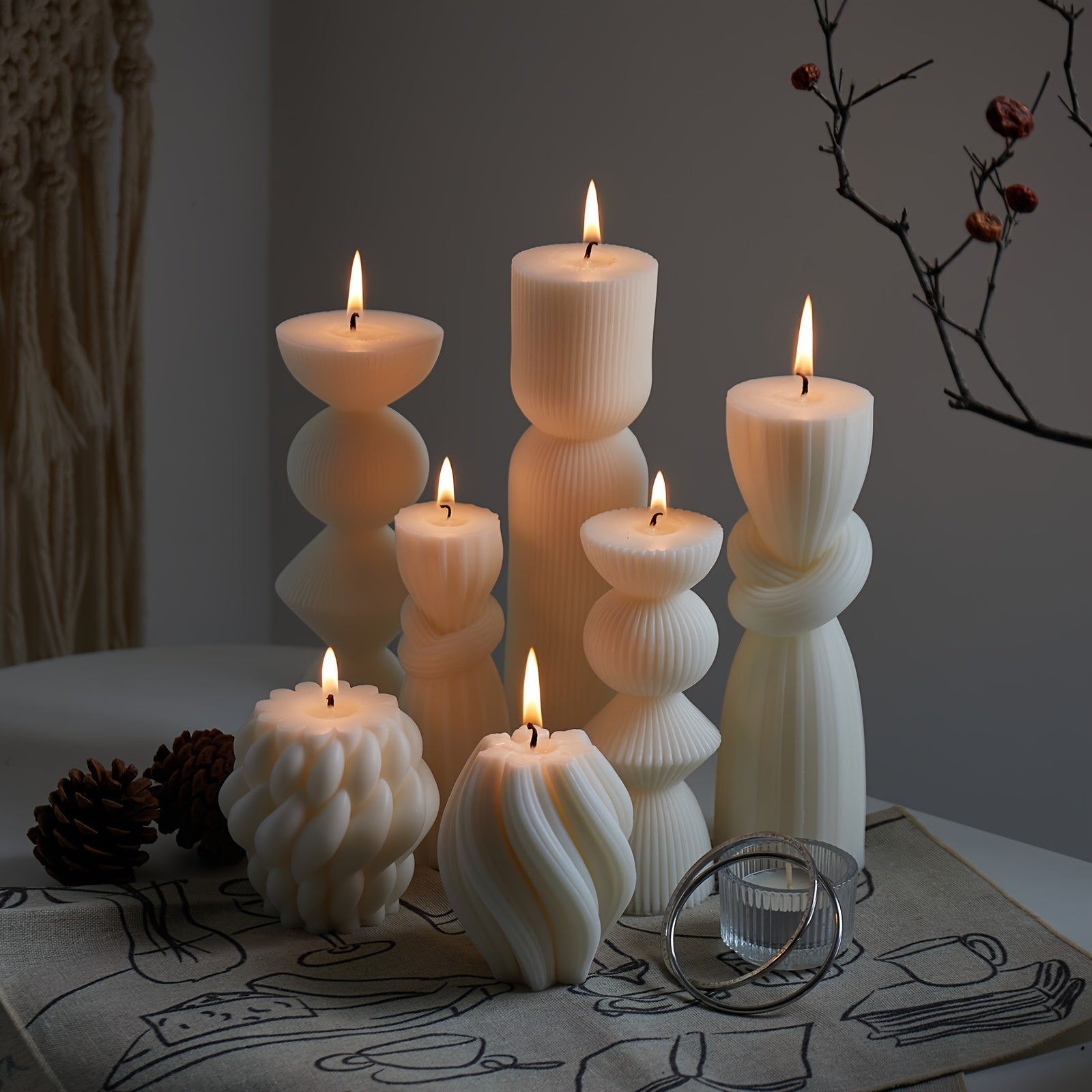 7-Pack Large Ribbed Pillar Candles - Soy Wax Handmade Home Decor Candles For Housewarming Gift, Shelf Decor, Wedding, Dining Table Centerpiece House Of Avana