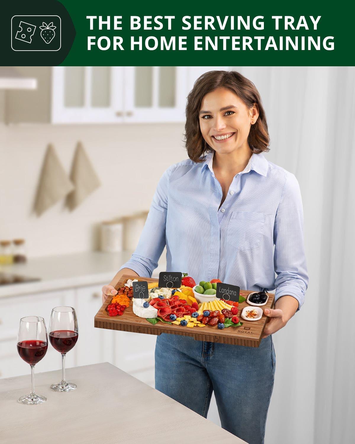 Cheese Board Set w/knives, 16.5“x11”, Brown Royal Craft Wood