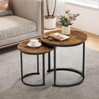 Nesting Coffee Table Set of 2, Round Coffee Table with Wood Grain Top, Non-slip, Industrial Grade Side Table, Suitable for Living Room, Bedroom, Balcony, Courtyard House Of Avana