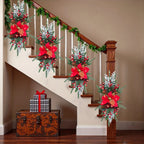 1-Pack 24-Inch Large Red & Christmas Garland with Poinsettias, Pine Cones, Berries & Bow - Stair Railing, Door, Wall Holiday Decorations - Plastic Faux Greenery Wreath for Xmas Tree-like Hanging (No Maintenance House Of Avana