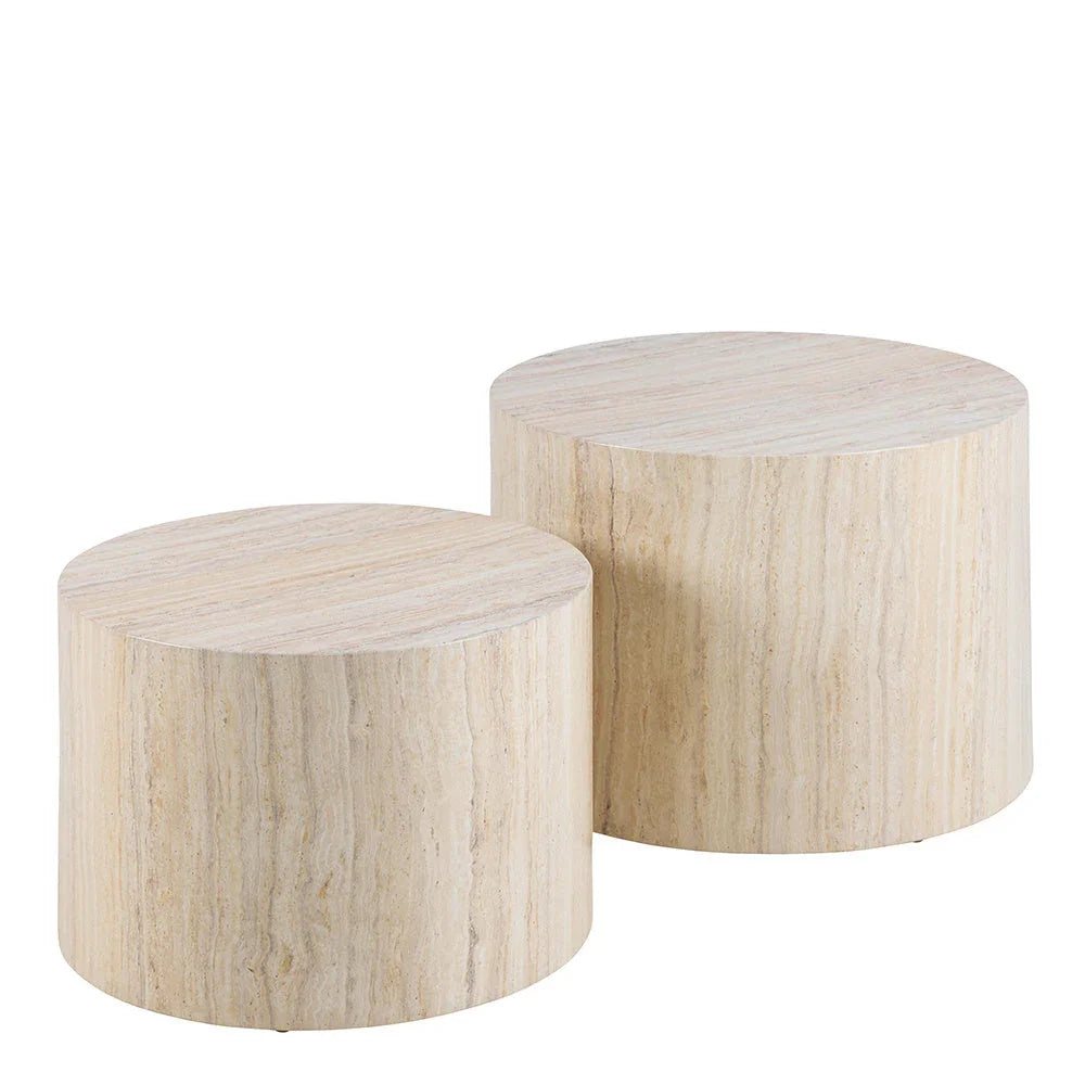 Dice Round Coffee Table Set in Grey Marble or Light Travertine Effect House Of Avana