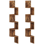 Set of 2 Corner Shelf Wall-Mounted, 5-Tier Bookshelves, Floating Corner Shelves for Wall Decor in Living Room, Bedroom, Bathroom, Home Office, Rustic Brown House Of Avana