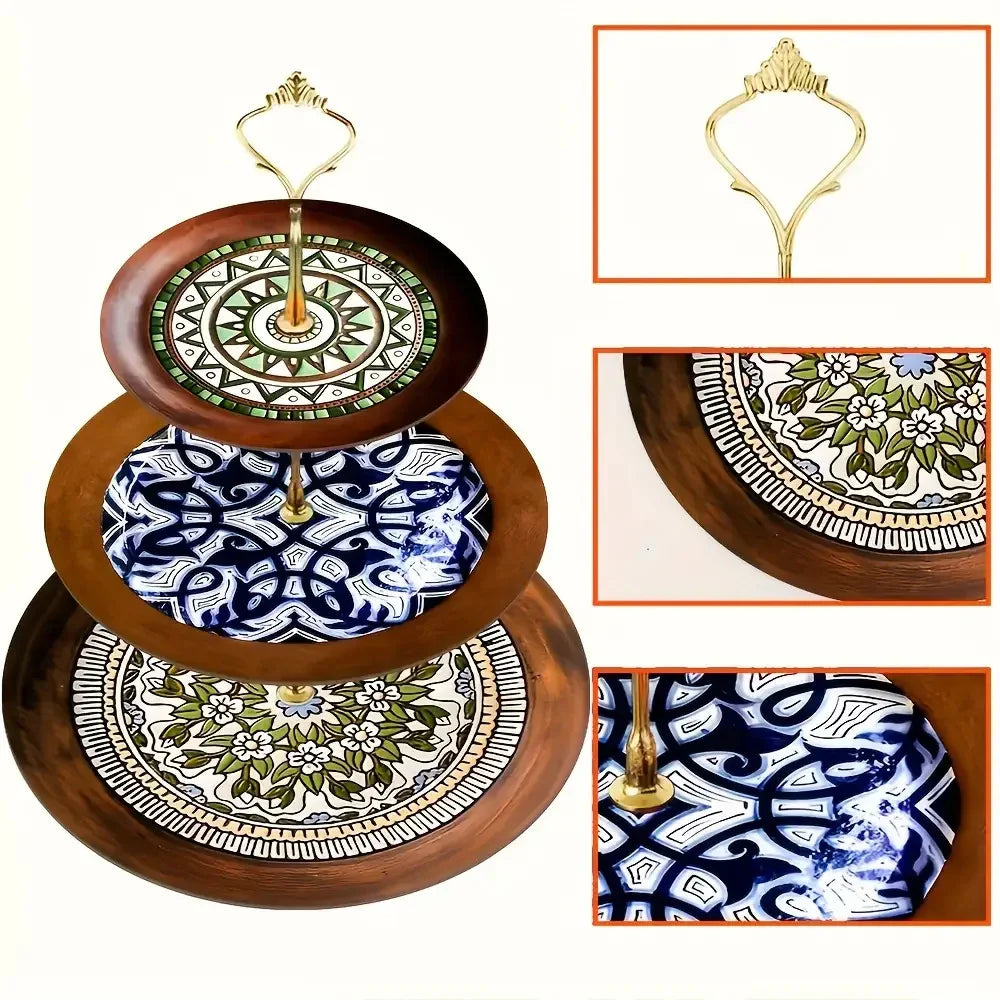 Wood Display Stand - 3-Tier Floral Pattern