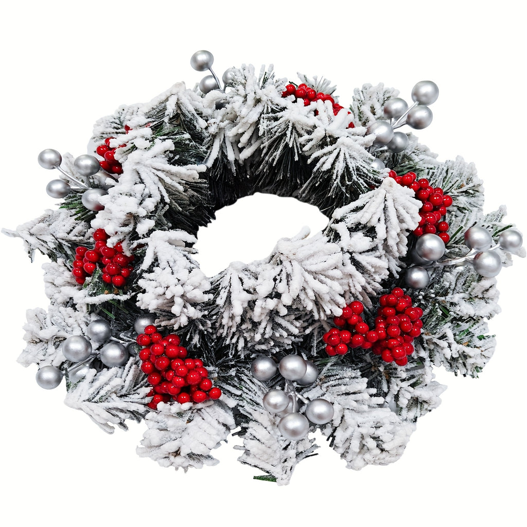11.8-Inch Snow-Covered Red Berry Christmas Wreath - Realistic Snow Effect with Frosted Finish, All-Weather Resistant Artificial Flowers, Christma Candle Wreath, Christma Wreath, Christmas Home Decoration, Christmas Ornament, House Of Avana