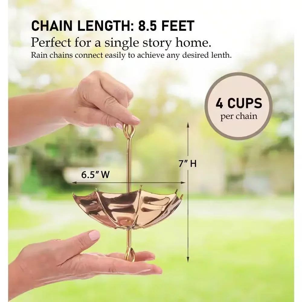 8.5 ft. Copper Umbrella Rain Chain Gutter Downspout with Brass Accessories