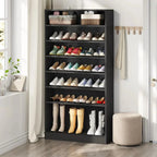 8-Shelf Shoe Rack Storage Cabinet Closet Shelving Unit in Black Wood Finish