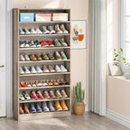 8-Shelf Shoe Rack Storage Cabinet in Grey Wood Finish - Holds Up To 45 Pairs