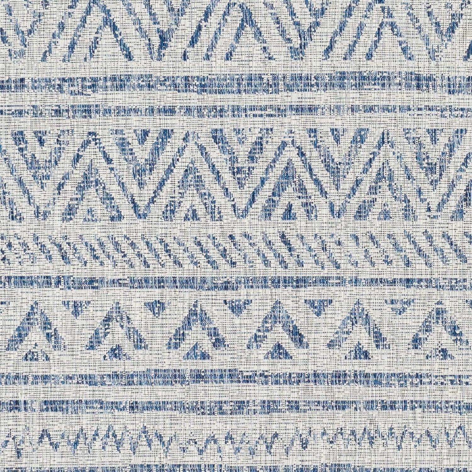 8 ft. x 10 ft. Blue Grey Chevron Coastal Boho Style Indoor Outdoor Area Rug