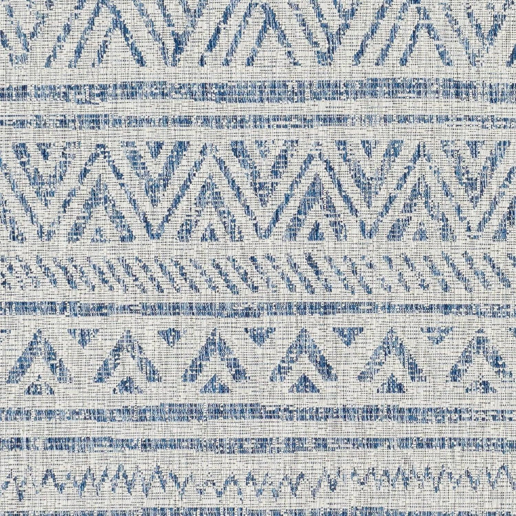 8 ft. x 10 ft. Blue Grey Chevron Coastal Boho Style Indoor Outdoor Area Rug