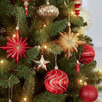 80pcs Christmas Ornaments Set, Shatterproof Heavy-Duty Plastic Decorations with Hanging Strings, for Xmas Tree Wreaths Weddings Parties, Large Red & Golden Spherical Shapes Golden Star, Indoor/Outdoor & Pets House Of Avana