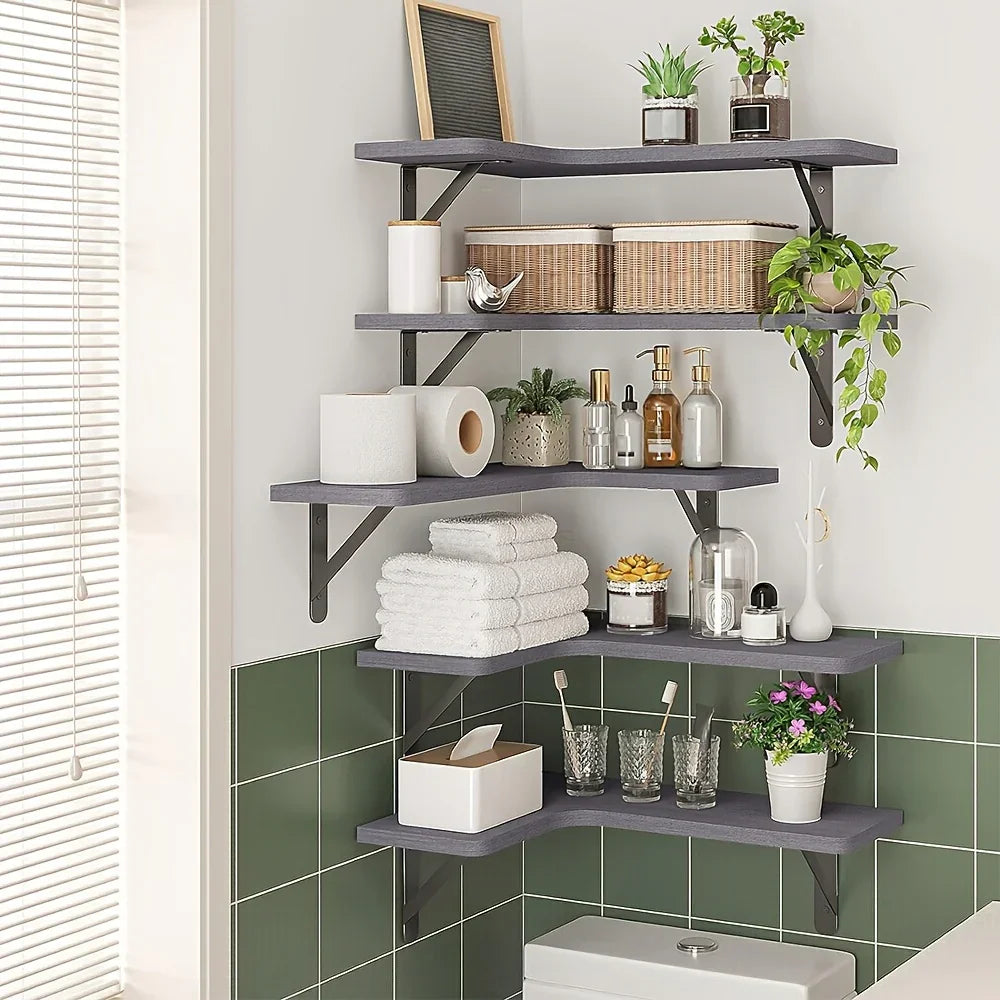 TOMNK 5pcs Corner Floating Shelves, Bookcases, Cabinets & Shelves, Rustic Wood Wall Mounted Corner Shelf for Bedroom, Bathroom, Kitchen, Home Decor, Laundry Room, Living Room, Gray, for Halloween And Christmas House Of Avana