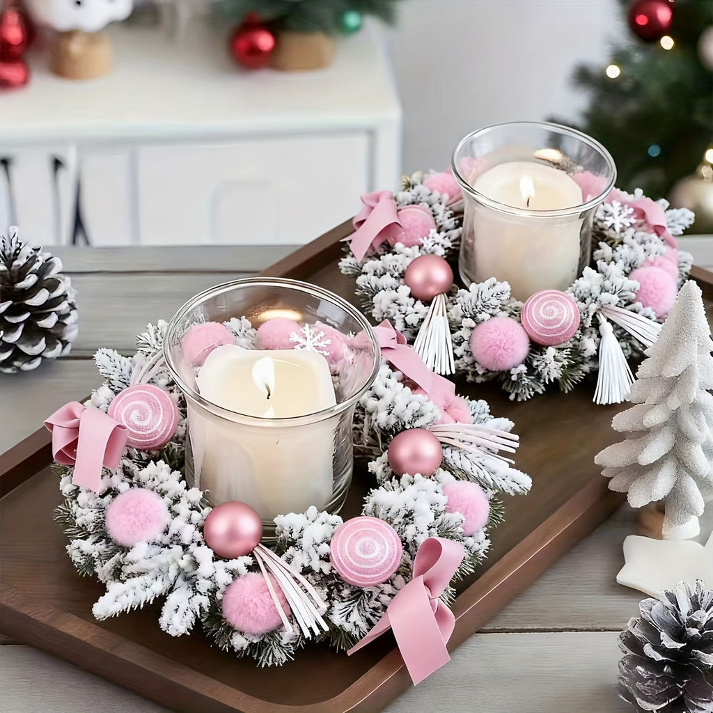 1pc Large Artificial Wreath Centerpiece with Pine Leaves & Golden Accents - Elegant Winter Holiday Decor for Dining Table, Fireplace, or Window - Handmade Plastic, Candle Holder & Wall Hanging Decoration, Christmas Decoration House Of Avana