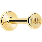 14k Solid Yellow Gold 3mm Disc Threadless Push In Flat Back Stud