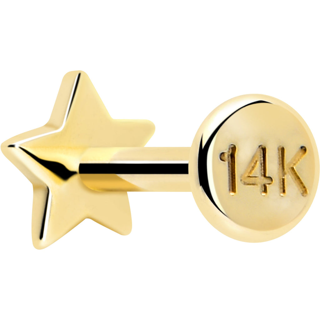 14k Solid Yellow Gold 3mm Star Threadless Push In Flat Back Stud